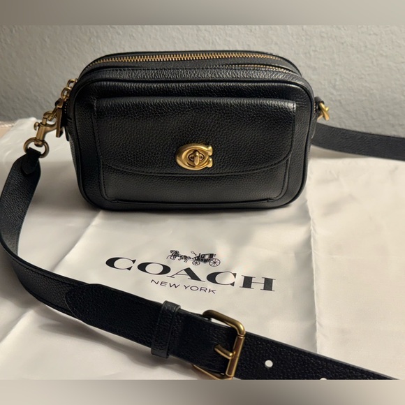 COACH Willow Camera Bag Crossbody in Black Polished Pebble Leather  C0823 - Picture 1 of 10